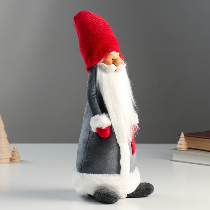 Кукла интерьерная "Дедушка Мороз в серой шубе и красном колпаке-шапке" 55х15х16 см - фото 1926094799