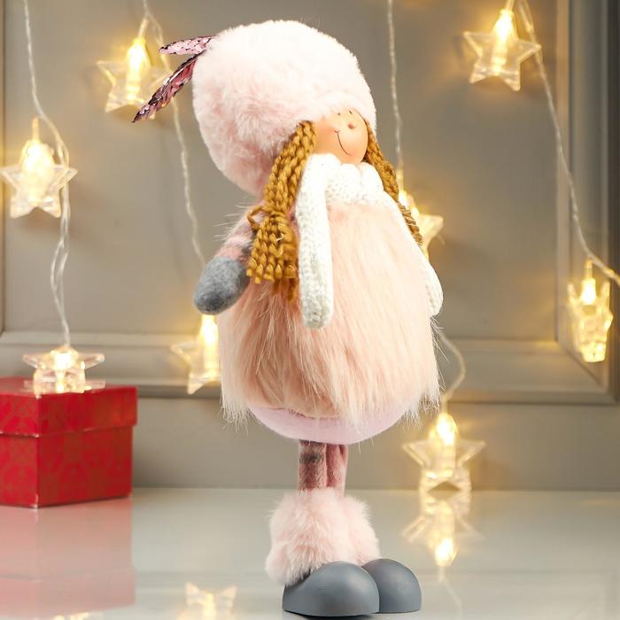 Кукла интерьерная "Девочка в розовой шубке и в шапке с ушками" 38х11х16 см - фото 1886502847