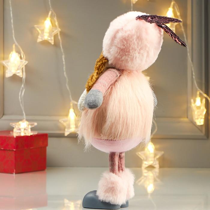 Кукла интерьерная "Девочка в розовой шубке и в шапке с ушками" 38х11х16 см - фото 1886502849