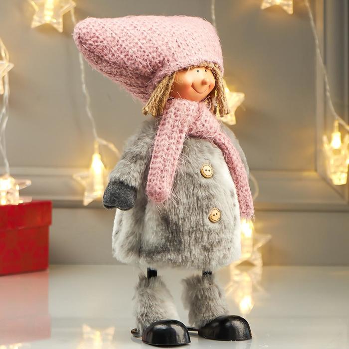 Кукла интерьерная "Девочка в розовой шапке с ушками и белой шубке" 27х10х17 см - фото 1886502857