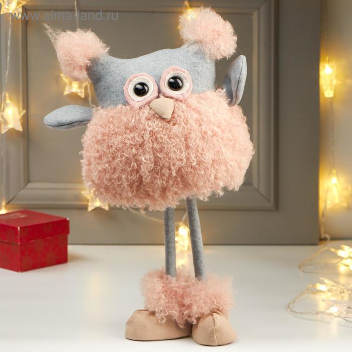 Интерьерная текстильная кукла «Совушка в розовой кудрявой шубке», 42×15×19 см - Фото 1