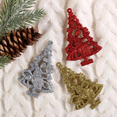 Украшение ёлочное "Ёлочка с узорами" (набор 3 шт) 6х8,5 см