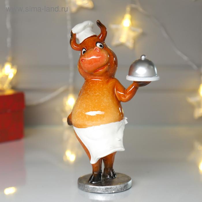 Сувенир полистоун "Бычок шеф-повар" 19х7,5х12 см - Фото 1