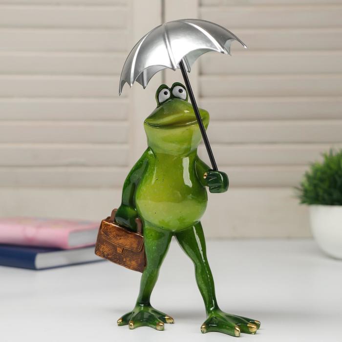 Сувенир полистоун лак "Лягуха под зонтом" 21,5х9,5х16 см - Фото 1