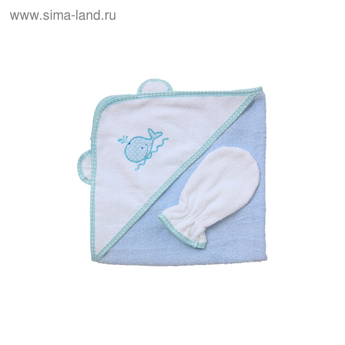 Набор для купания: полотенце-уголок, рукавичка, голубой - Фото 1