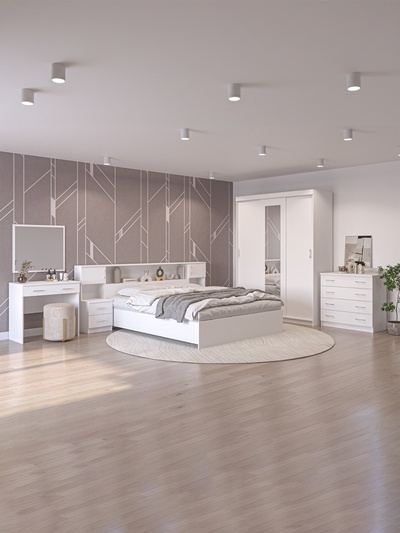 Спальный гарнитур «Аура», комплект 7 предметов, цвет белый