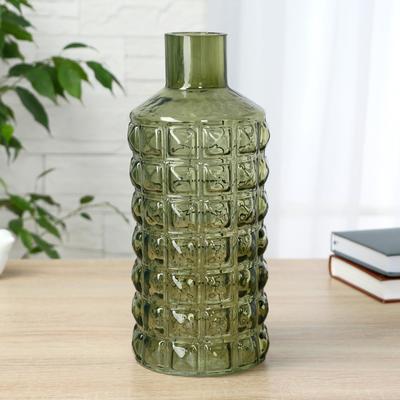 Ваза «Альхес» средняя, 26×11 см, диаметр горлышка 4 см, стекло, оливковая