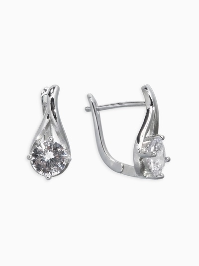 Серьги со стразами «Магия», бусинка в капле, белые в серебре