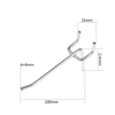 Крючок одинарный для металлической перфорированной панели, L=100мм, d=4,мм шаг 25мм