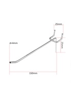 Крючок одинарный для металлической перфорированной панели, d=4 мм, L=15 см, шаг 25 мм - Фото 2