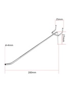 Крючок одинарный для металлической перфорированной панели, d=4 мм, L=20 см, шаг 25 мм - Фото 2