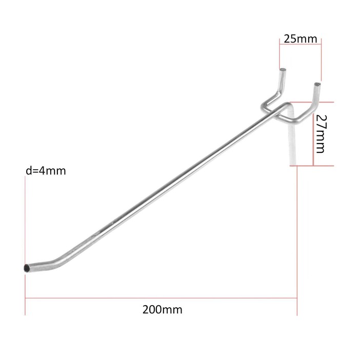 Крючок одинарный для металлической перфорированной панели, L=20, d=4, шаг 25