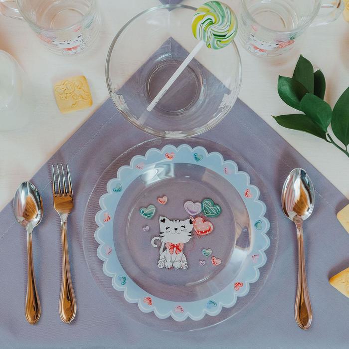 Набор детской посуды Доляна «Котёнок», 3 предмета: кружка 200 мл, салатник 450 мл, тарелка d=20 см - фото 1907117854