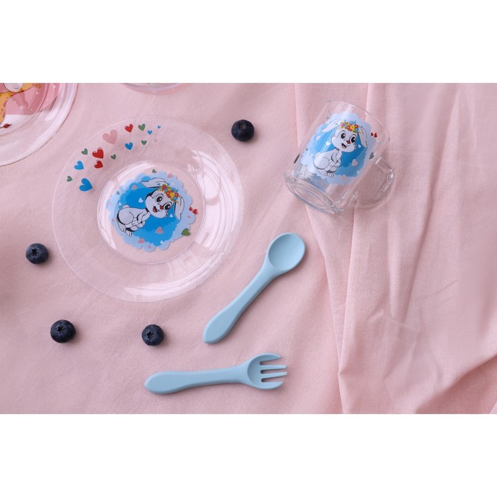 Набор детской посуды Доляна «Зайчонок», 3 предмета: кружка 200 мл, миска 450 мл, тарелка d=20 см - фото 1907117863