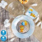 Набор детской посуды Доляна «Мишутка», 3 предмета: кружка 200 мл, миска 450 мл, тарелка d=20 см, стекло, прозрачный, голубой - Фото 2