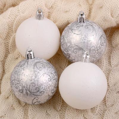 Ёлочные игрушки «Морозные узоры», шары новогодние, d=6 см, набор 9 шт., белый/серебро