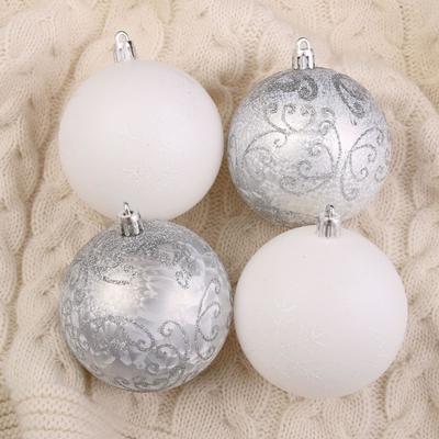 Ёлочные игрушки «Морозные узоры», шары новогодние, d=8 см, набор 6 шт., серебристо-белый