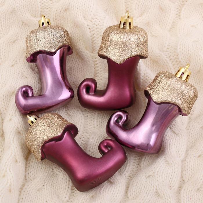 Ёлочное украшение 4 шт. «Сапожок эльфа» 5×6.5 см, бордовый - Фото 1