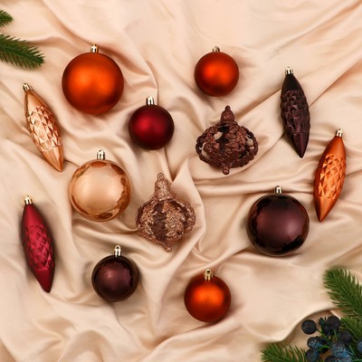 Ёлочные игрушки «Андромеда», новогодние, набор 22 шт. (4 сосульки, 18 шаров), кофейный МИКС