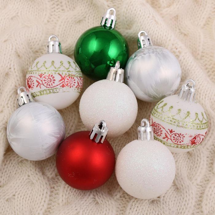 Ёлочные игрушки «Нембус», шары новогодние, набор 25 шт., d=4 см, белый/красный/зелёный - Фото 1