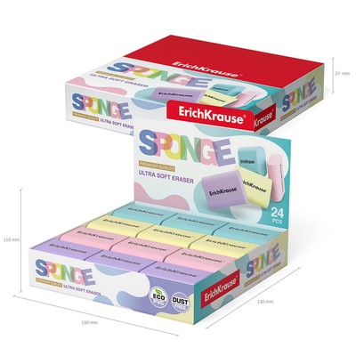 Ластик ErichKrause Sponge 37×33×15 мм, микс, цена 1 шт.