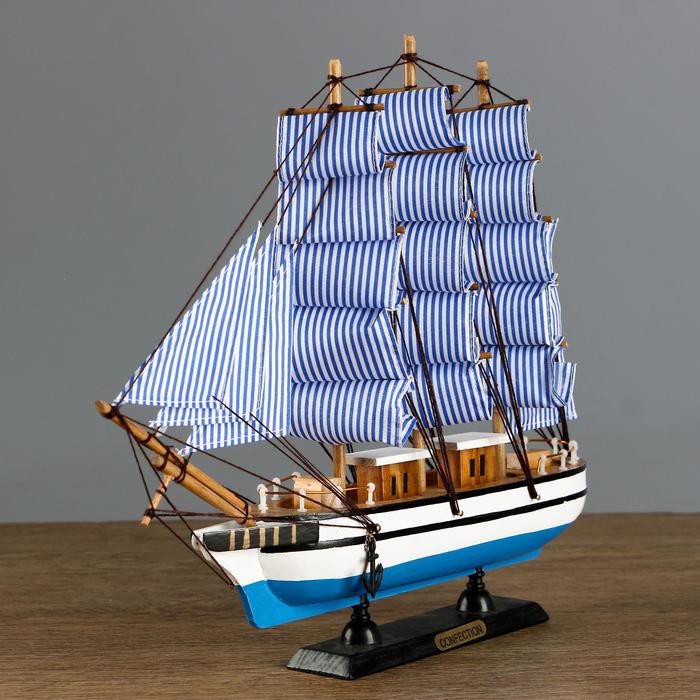 Корабль "Чесма" трехмачтовый сине-белые папруса, 34*7*32см - фото 1898321086