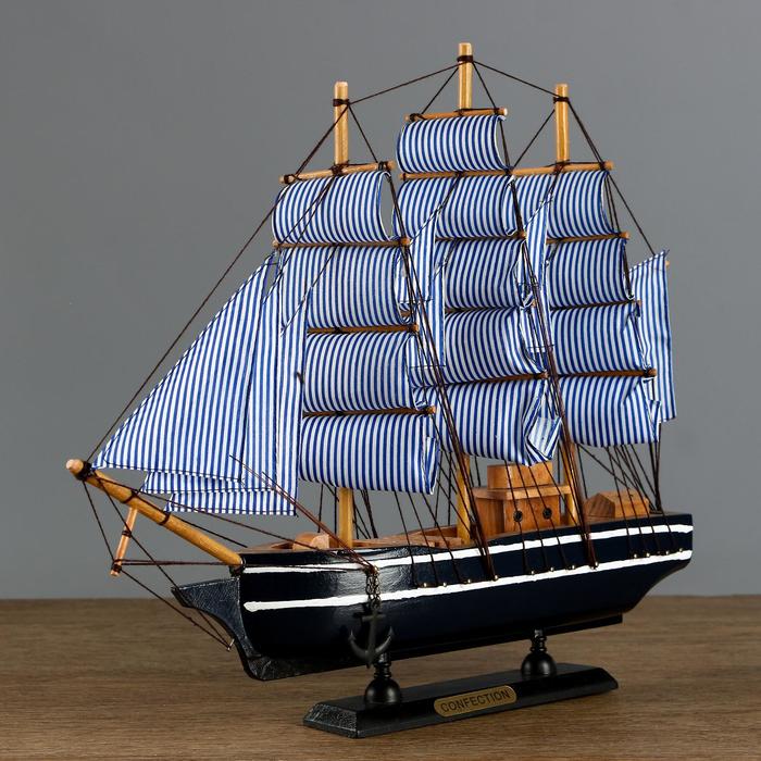 Корабль "Паллада" трехмачтовый сине-белые папруса, 40*8*35см - фото 1898321097