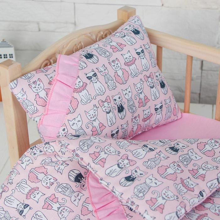 Постельное бельё для кукол «Котята на розовом», простынь, одеяло, подушка - фото 1885043780
