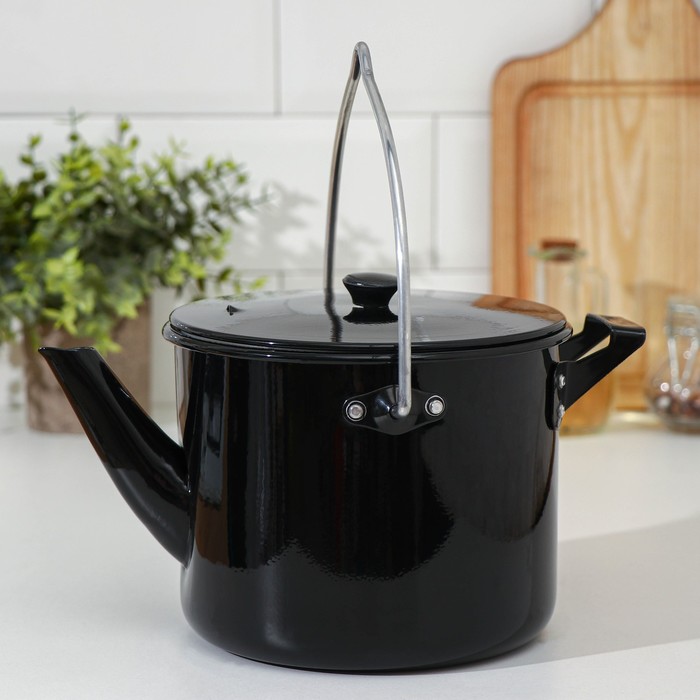 Чайник-котелок с декоративным покрытием, 2,5 л, цвет чёрный - фото 1905668917