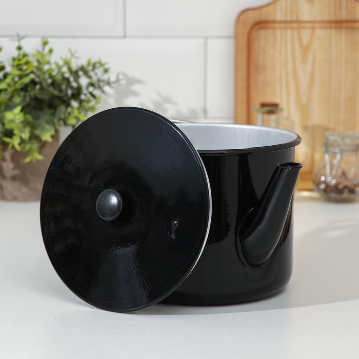 Чайник-котелок с декоративным покрытием, 2,5 л, цвет чёрный - фото 1880592048