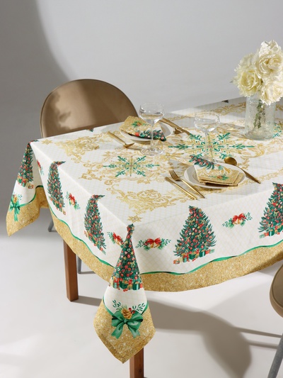 Набор новогодний «Этель» Golden Christmas: скатерть 150×180 ±3 см с ГМВО, салфетка 40×40 см - 8 шт.