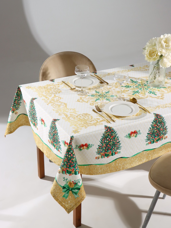 Скатерть новогодняя «Этель» Golden Christmas, 150×110±3 см с ГМВО, 100% хлопок, 190 г/м²
