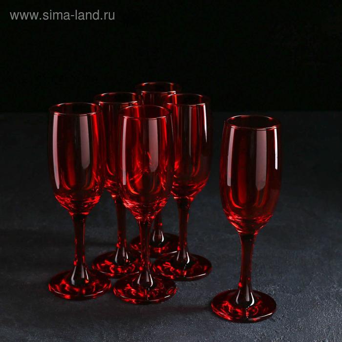 Набор бокалов для шампанского «Радуга», 190 мл, 6 шт, цвет рубин - Фото 1