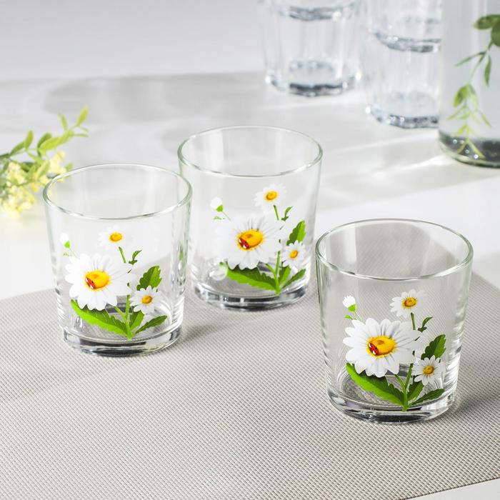 Набор стаканов «Белые ромашки», 250 мл, 3 шт - Фото 1