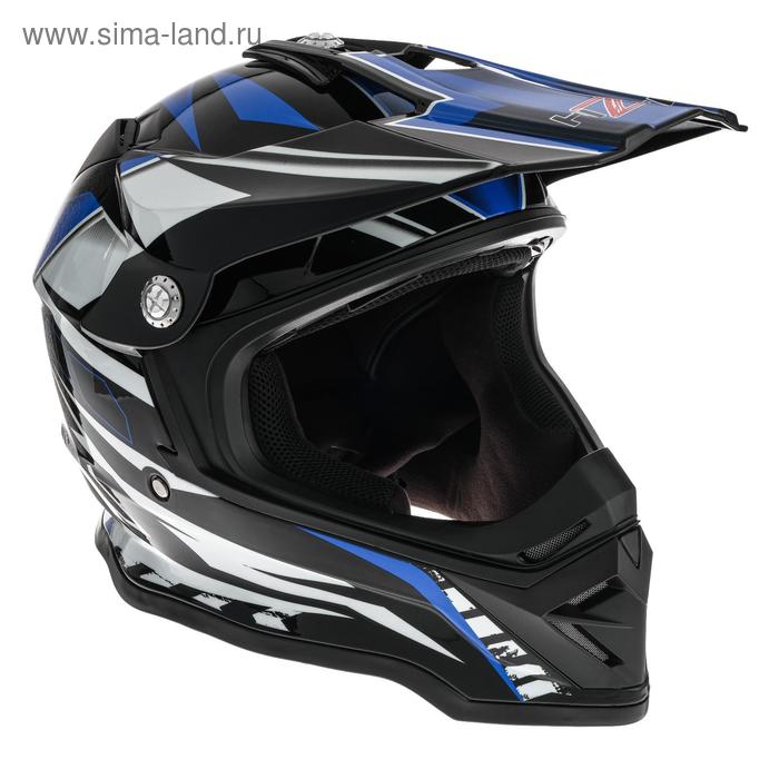 Шлем мото HIZER B6197, размер L, черный/синий/белый - Фото 1