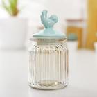 Банка для сыпучих продуктов с керамической крышкой «Петух», 300 мл, 7,5×14,5 см, цвет голубой - Фото 1