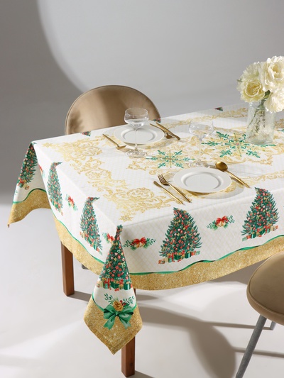 Скатерть новогодняя «Этель» Golden Christmas, 150×220±3 см с ГМВО, 100% хлопок, 190 г/м²