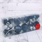 Набор шаров пластик d-3 см, d-4 см, d-6 см, 34 шт "Ночные снежинки" серебристо-синий - Фото 2