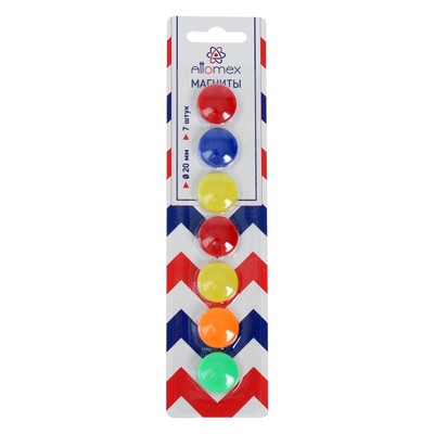 Магниты для досок 20 мм, 7 штук, Attomex 5 цветов, в картонном блистере, МИКС х 4 цвета, картонная коробка