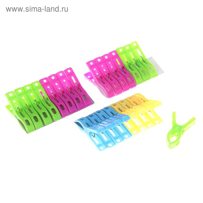 Прищепки бельевые 24 шт 7 см пластик - Фото 1