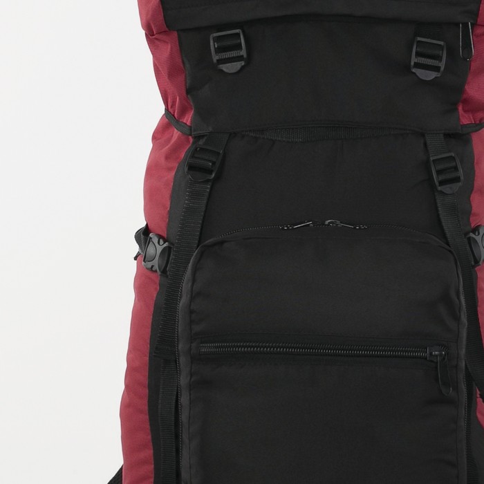Рюкзак туристический, 80 л, отдел на шнурке, наружный карман, 2 боковых кармана, цвет чёрный/вишня - фото 1911463599