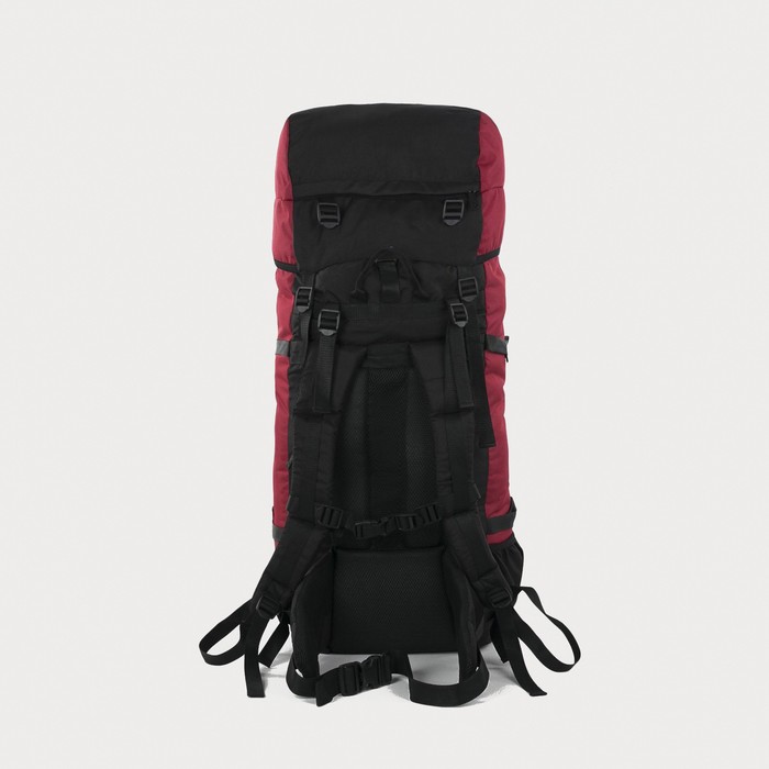 Рюкзак туристический, 90 л, отдел на шнурке, наружный карман, 2 боковые сетки, цвет чёрный/вишня - фото 1911463602