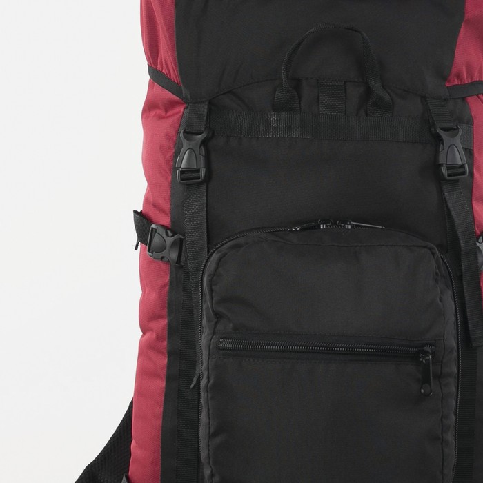 Рюкзак туристический, 90 л, отдел на шнурке, наружный карман, 2 боковые сетки, цвет чёрный/вишня - фото 1911463603