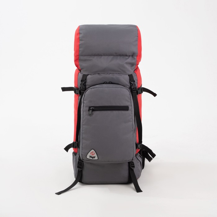 Рюкзак туристический, 60 л, отдел на шнурке, наружный карман, 2 боковых кармана, цвет серый/красный - Фото 1