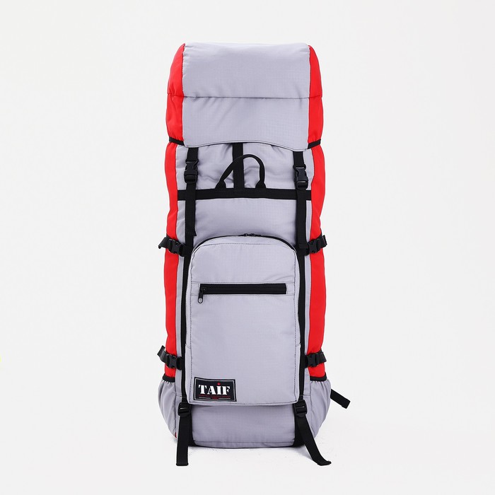 Рюкзак туристический, Taif, 90 л, отдел на шнурке, наружный карман, 2 боковые сетки, цвет серый/красный - Фото 1