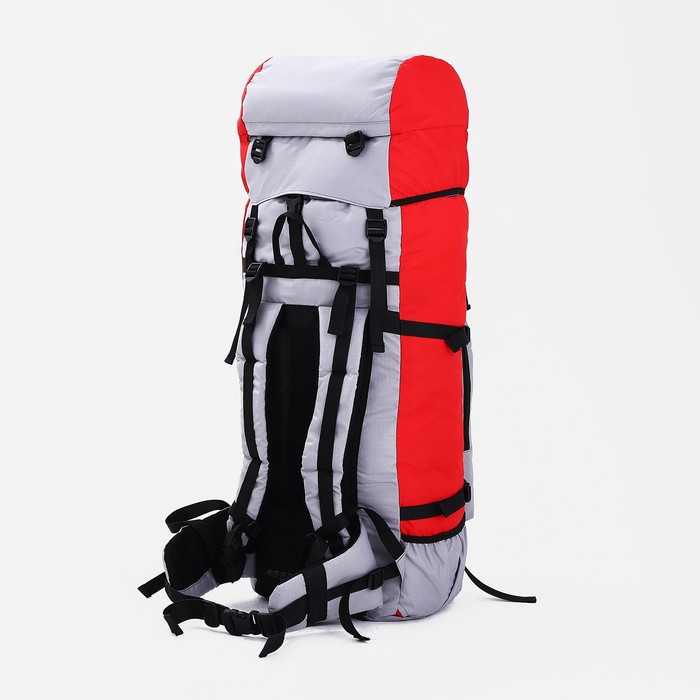 Рюкзак туристический, 90 л, отдел на шнурке, наружный карман, 2 боковые сетки, цвет серый/красный - фото 1911463606