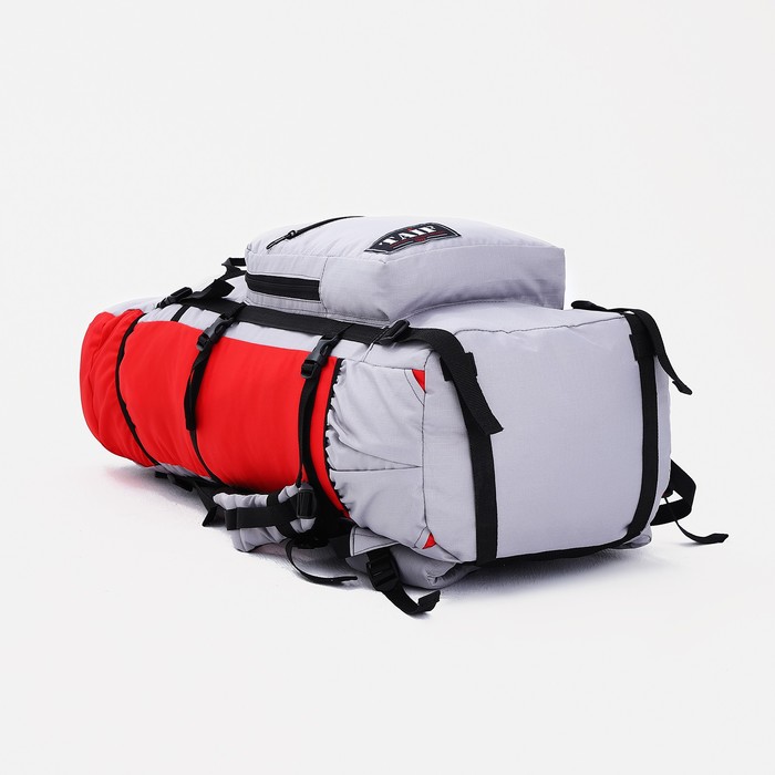 Рюкзак туристический, 90 л, отдел на шнурке, наружный карман, 2 боковые сетки, цвет серый/красный - фото 1911463607