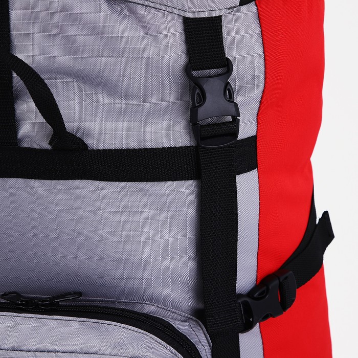 Рюкзак туристический, 90 л, отдел на шнурке, наружный карман, 2 боковые сетки, цвет серый/красный - фото 1911463611
