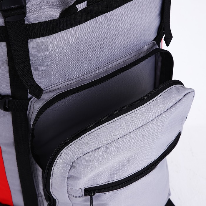 Рюкзак туристический, 90 л, отдел на шнурке, наружный карман, 2 боковые сетки, цвет серый/красный - фото 1911463613