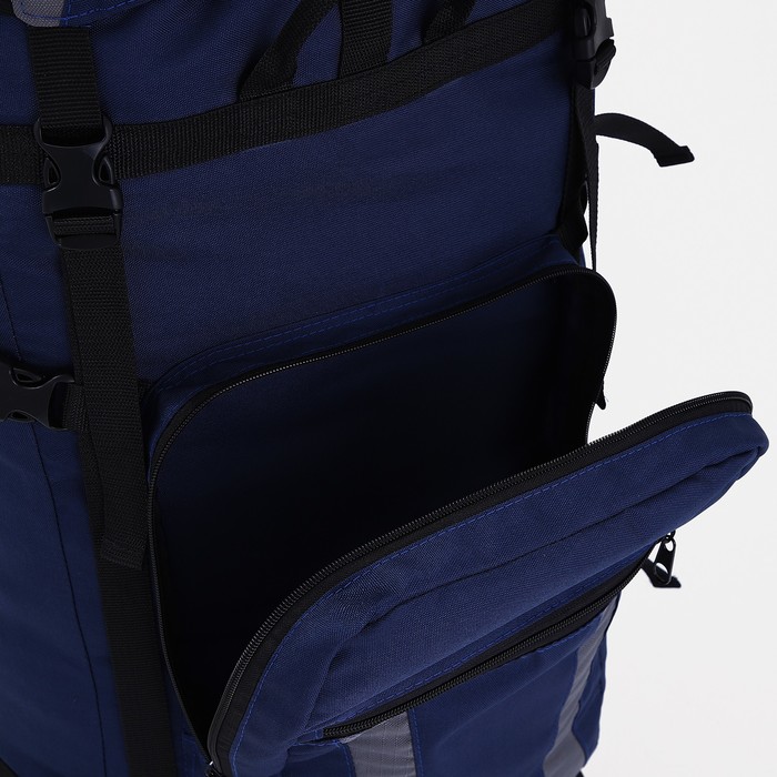 Рюкзак туристический, 80 л, отдел на шнурке, наружный карман, 2 боковые сетки, цвет синий/серый - фото 1911463640